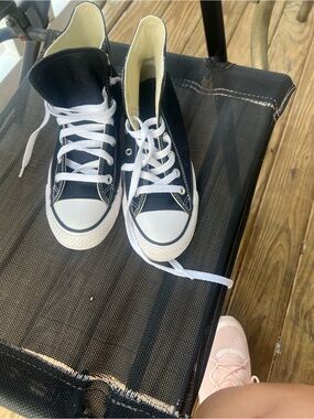 Kids High-Top Canvas Sneakers in Black and White